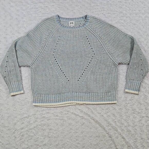 Light Blue White Pullover John And Jenn Womens Medium Sweater Knit cozy comfy - Picture 1 of 6